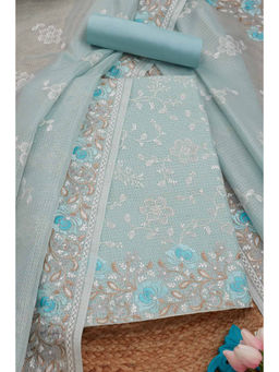 Soch - Womens Blue Kota Shimmer Embroidered Thread Work Unstitched Dress Material (Set of 3)