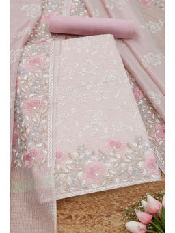 Soch - Womens Pink Kota Shimmer Embroidered Thread Work Unstitched Dress Material (Set of 3)