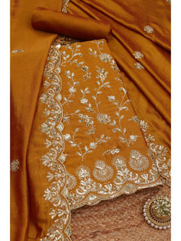 Soch - Womens Mustard Silk Blend Embroidered Unstitched Dress Material (Set of 3)