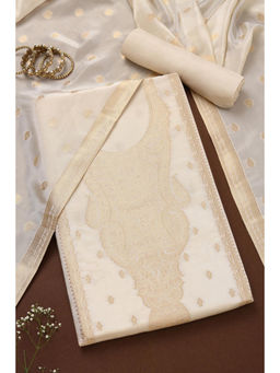 Soch - Womens Cream Tissue Zari Woven Unstitched Dress Material (Set of 3)