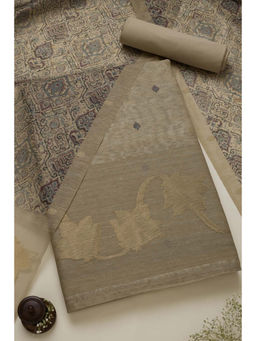 Soch - Womens Beige Linen Printed Motif Unstitched Dress Material (Set of 3)