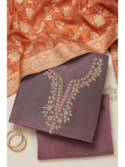 Soch - Womens Lavender Tissue Embroidered Beads Unstitched Dress Material (Set of 3)