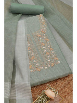 Soch - Womens Green Kota Embroidered Unstitched Dress Material (Set of 3)