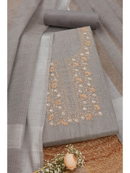 Soch - Womens Grey Kota Embroidered Unstitched Dress Material (Set of 3)