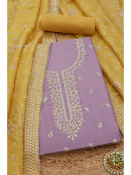 Soch - Womens Lavender Embroidered Thread Work Unstitched Dress Material (Set of 3)