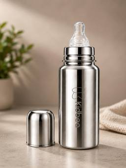 Kidbea - Metallic Solid Stainless Steel Feeding Bottle with Nipple