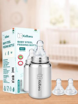 Kidbea - Metallic Solid Stainless Steel Feeding Bottle with Nipples