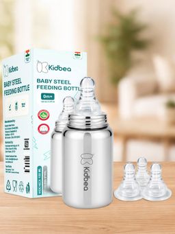 Kidbea - Metallic Solid Stainless Steel Feeding Bottle with Nipples