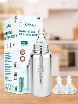 Kidbea - Metallic Solid Stainless Steel Feeding Bottle with Nipples