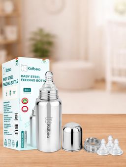 Kidbea - Metallic Solid Stainless Steel Feeding Bottle with Nipples
