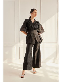 FUGA - Black Embroidered Sheer Co-Ord (Set of 4)