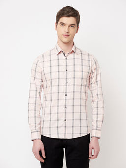 CRIMSOUNE CLUB - Men Peach Checked Casual Shirt