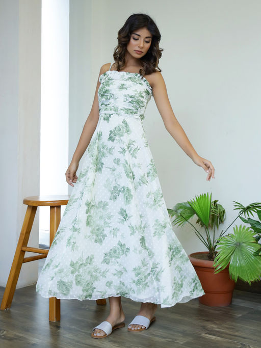 chinese dress ladies Isabelle Ruffled Cowl Neck Floral Midi Dress main image 1