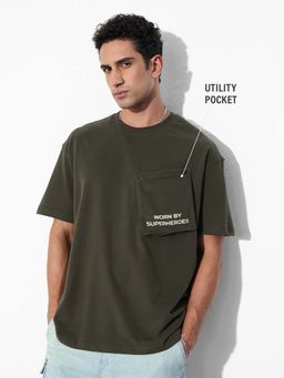 The Souled Store - Originals Solids: Olive Men Oversized T-shirt