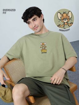 The Souled Store - Official Tom and Jerry: Inner Peace Men Oversized Green T-shirt