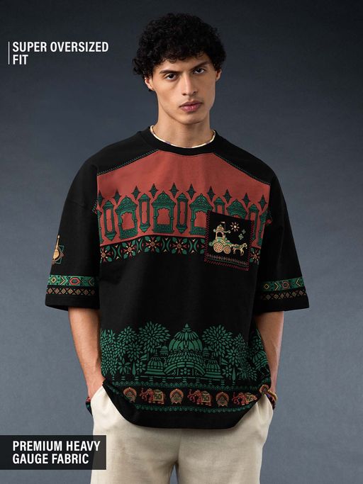 The Souled Store Originals: Kurukshetra Men Super Oversized Black T-shirt
