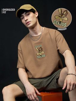 The Souled Store - Official Looney Tunes: Super Genius Men Oversized Brown T-shirt