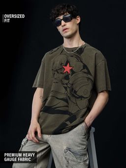 The Souled Store - Official Captain America: Super Soldier Men Oversized Olive T-shirt