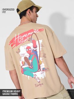 The Souled Store - Official Spider-Man: Homemade Suit Men Oversized Beige T-shirt