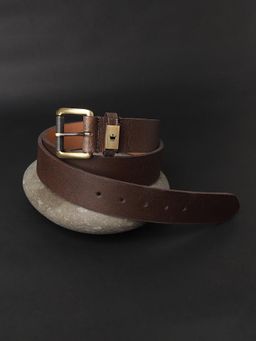 Louis Philippe - Men Brown Solid Casual Premium Leather with Brush Brass Buckle and LP Loop Belt