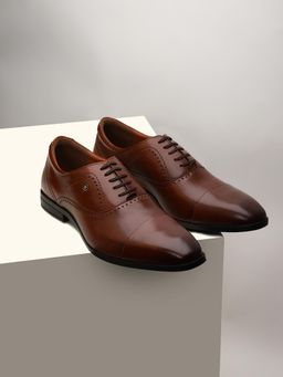 Louis Philippe - Men Brown Leather Lace Up Oxfords