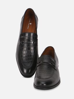 Louis Philippe - Men Black Leather Slip On Loafers