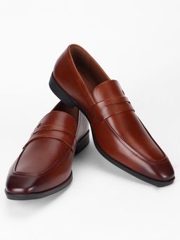 Louis Philippe - Men Tan Leather Slip On Loafers