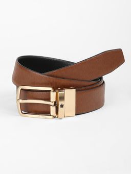 Louis Philippe - Men Leather Reversible Textured Brown Formal Belt