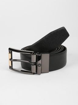 Louis Philippe - Men Leather Reversible Textured Black Formal Belt