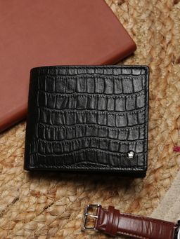 Louis Philippe - Men Black Textured Genuine Leather Wallet