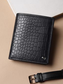 Louis Philippe - Men Black Textured Genuine Leather Wallet