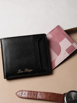 Louis Philippe - Men Black Solid Genuine Leather Wallet With Card Case