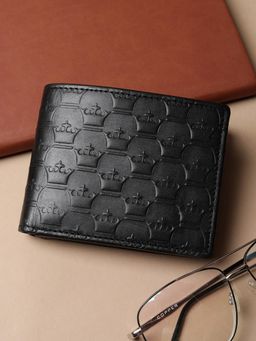 Louis Philippe - Men Black Textured Genuine Leather Wallet