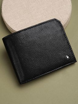 Louis Philippe - Men Black Textured Genuine Leather Wallet