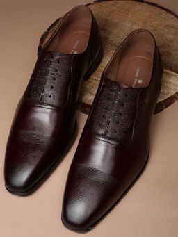 Louis Philippe - Men Maroon Leather Lace-Ups Oxfords
