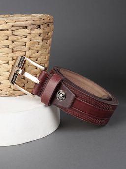 Louis Philippe - Men Brown Textured Genuine Leather Casual Belt