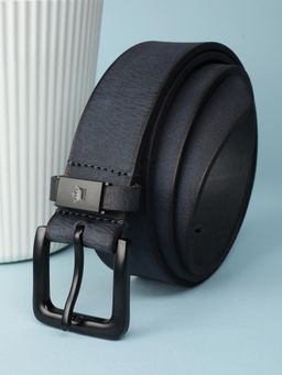 Louis Philippe - Men Navy Blue Solid Genuine Leather Casual Belt