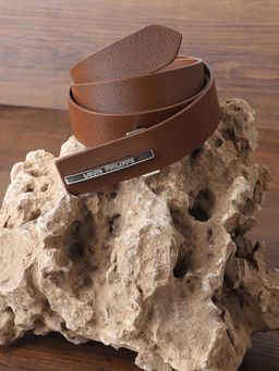 Louis Philippe - Men Brown Solid Formal Italian Leather with Shiny Nickel Buckle Slim Belt
