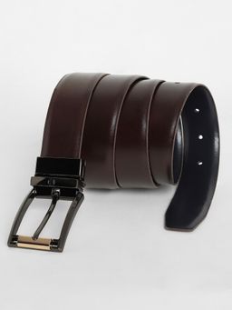 Louis Philippe - Men Black & Brown Solid Reversible Formal Italian Leather with Dual Tone Buckle Belt