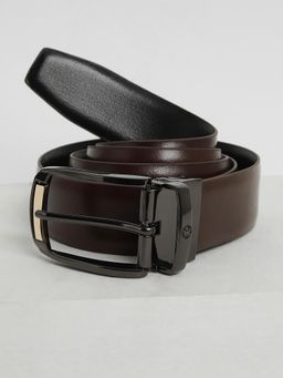 Louis Philippe - Men Black & Brown Solid Reversible Formal Italian Leather with Dual Tone Buckle Belt