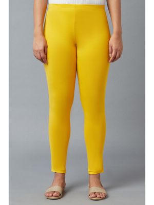 Elleven Women's Gold Solid Skinny Poly Lycra Tights With Elasticated Waist