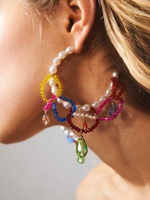Yellow Chimes Multicolor Beads Hanging Round Hoop Earrings