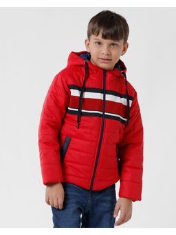 Kate & Oscar - Boys Red Printed Hoodie Puffer Jacket