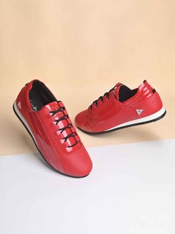 Louis Stitch - Men Red Perforations Leather Light Weight Sneakers