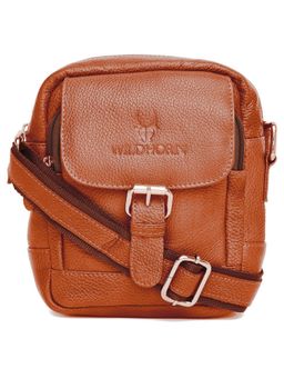 WILDHORN - Classic Genuine Leather Tan Solid Sling Bag for Men