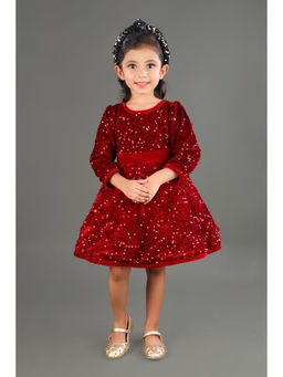 Titrit - Maroon Full Sleeves Sequined Party Dress