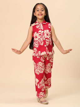 Titrit - Red Floral Cotton Co-Ord (Set of 2)