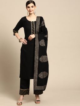 Gerua By Libas - Black Solid Silk Blend Suit (Set of 3)