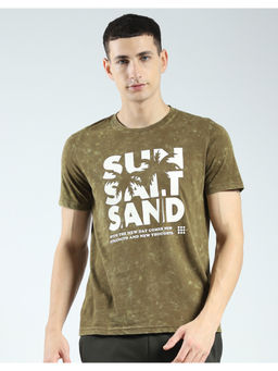 Rock.it - Mens Olive Typography Round Neck T-Shirt