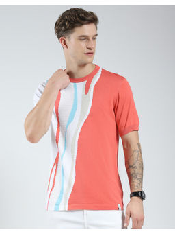 Monte Carlo - Mens Pink Self Design Round Neck T-Shirt